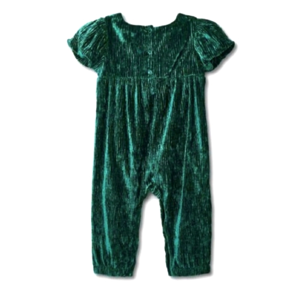 Cat & Jack Forest Green Velour Velvet Corduroy Romper 12 Months